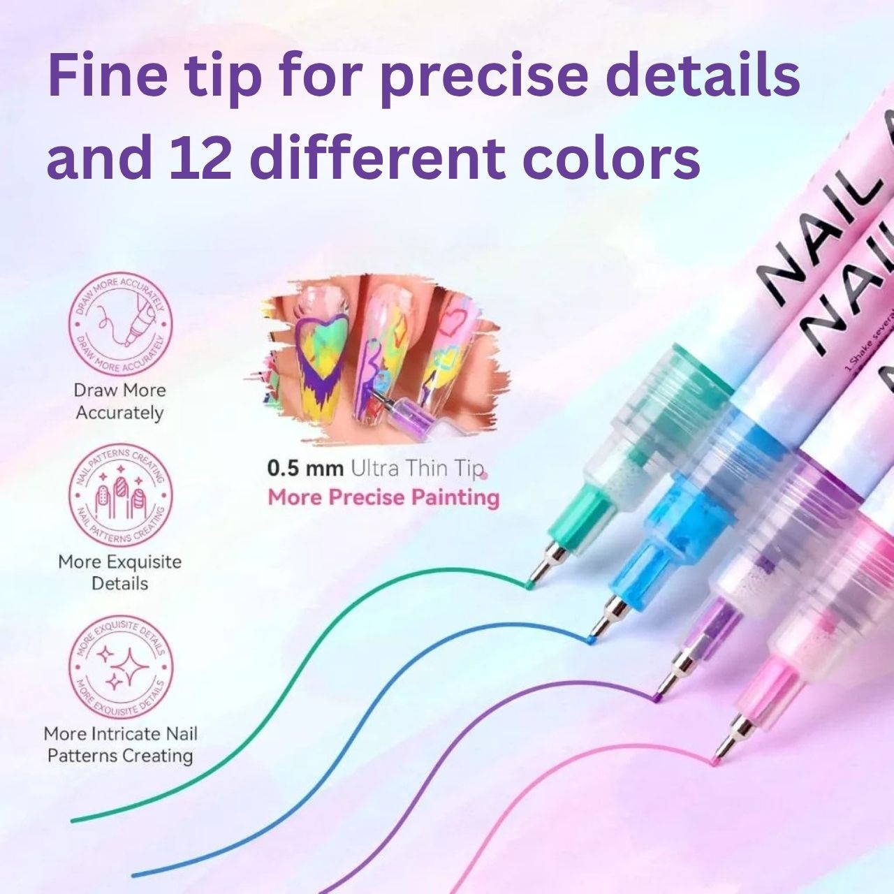 Punta sottile per dettagli precisi e 12 colori diversi