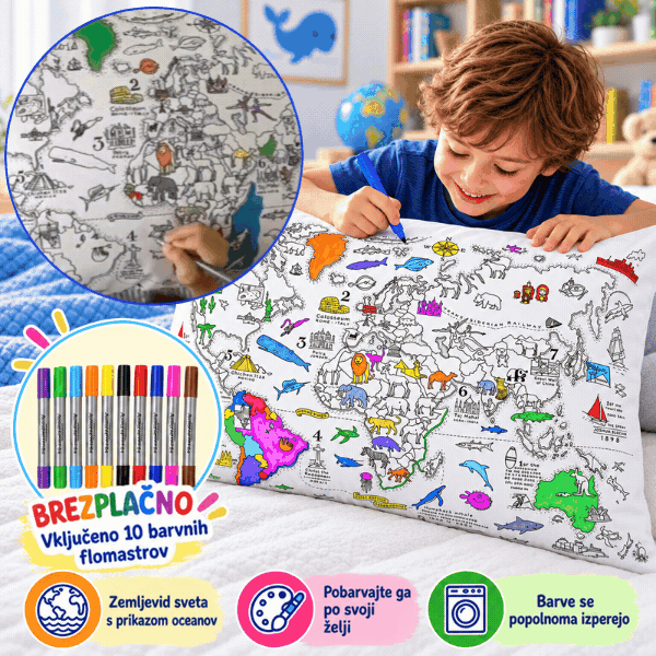 Colora il tuo cuscino – Mappa del mondo, ColoringPillow - Image 1