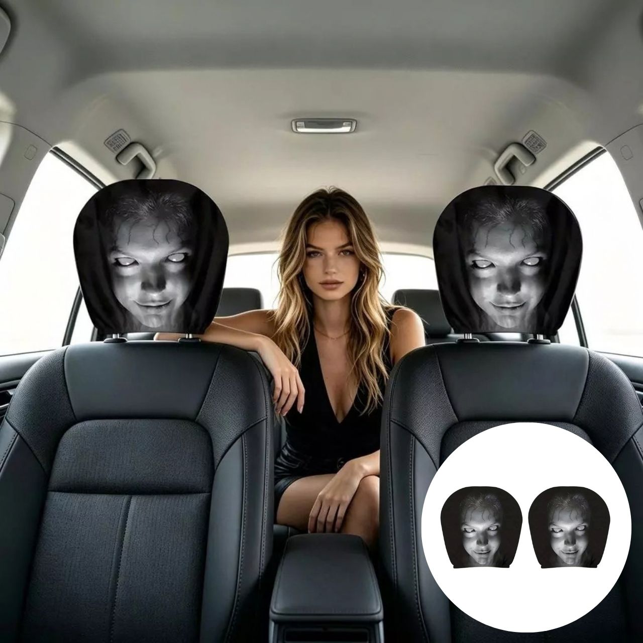 Copripoggiatesta spaventoso per auto (1+1 GRATIS), GhostFace - Image 2