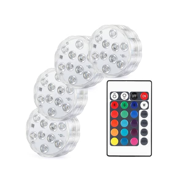 GlowWaterLights, 4 luci LED impermeabili con telecomando.