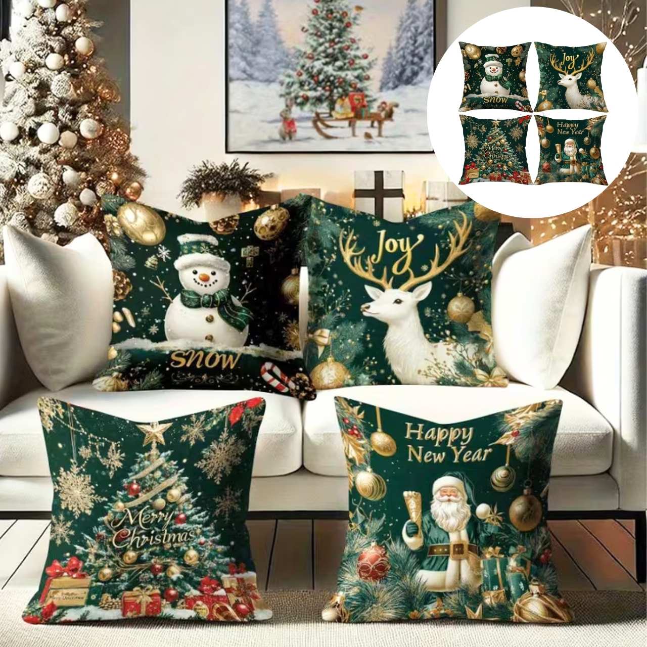 Fodere per cuscini natalizie (4 pezzi), GreenXmass - Image 2