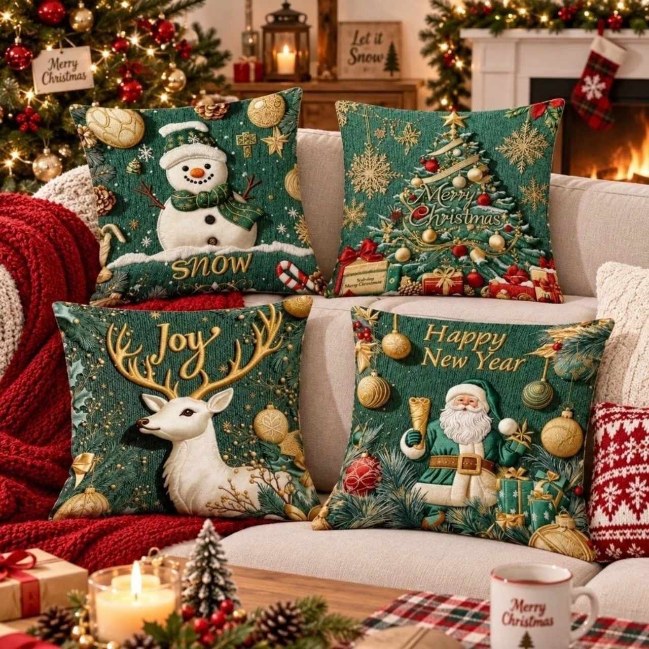 Fodere per cuscini natalizie (4 pezzi), GreenXmass - Image 10