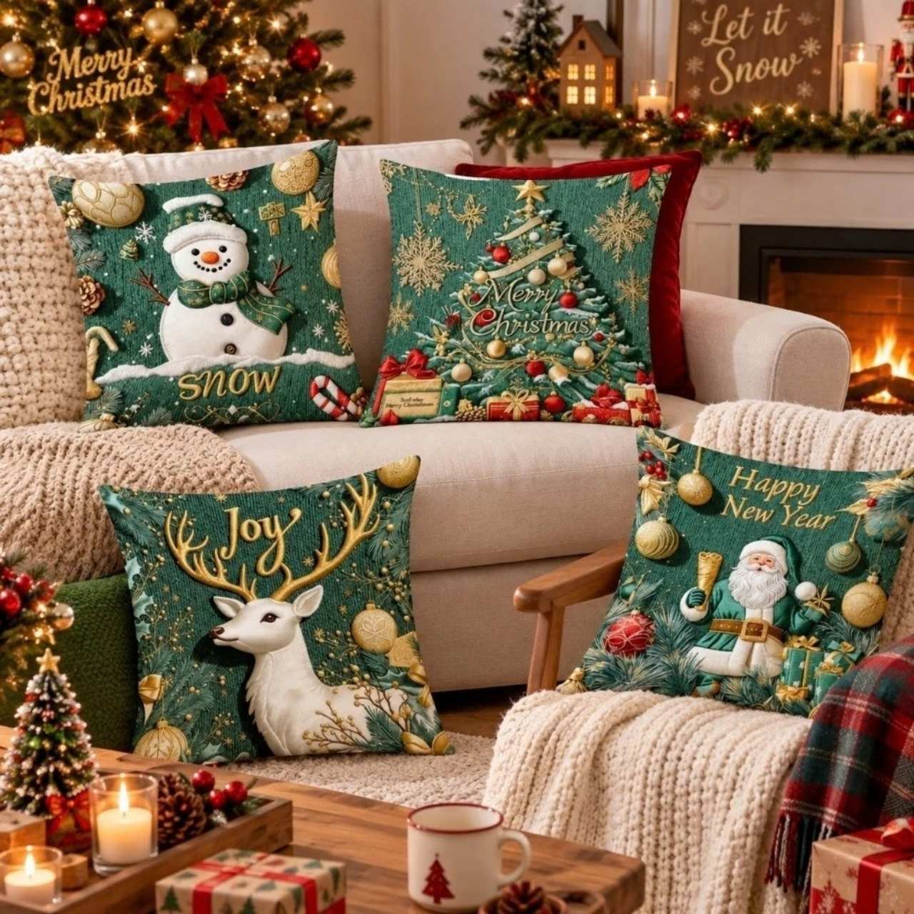 Fodere per cuscini natalizie (4 pezzi), GreenXmass - Image 8