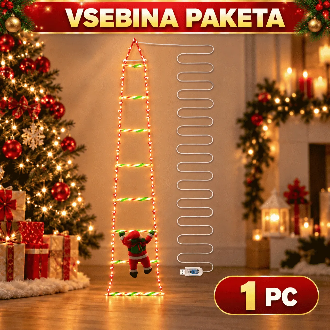 Scala natalizia a LED con Babbo Natale, Scala - Image 2