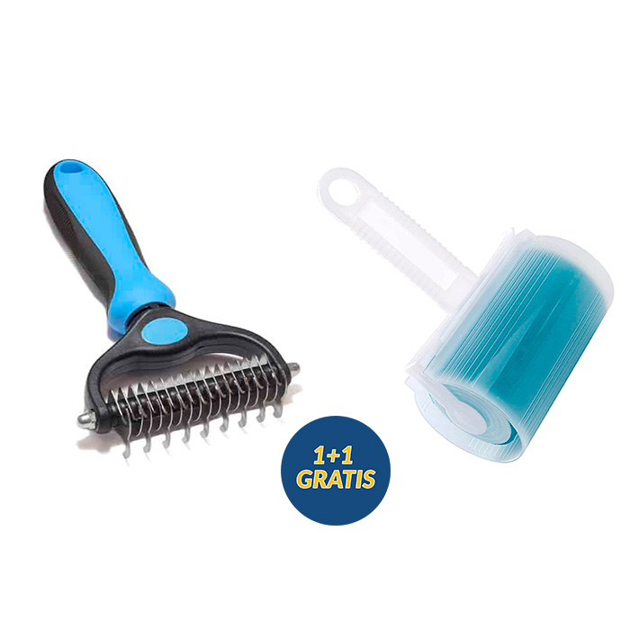 PetBundle, spazzola a doppia faccia per la perdita di pelo + rullo rimuovi peli GRATIS