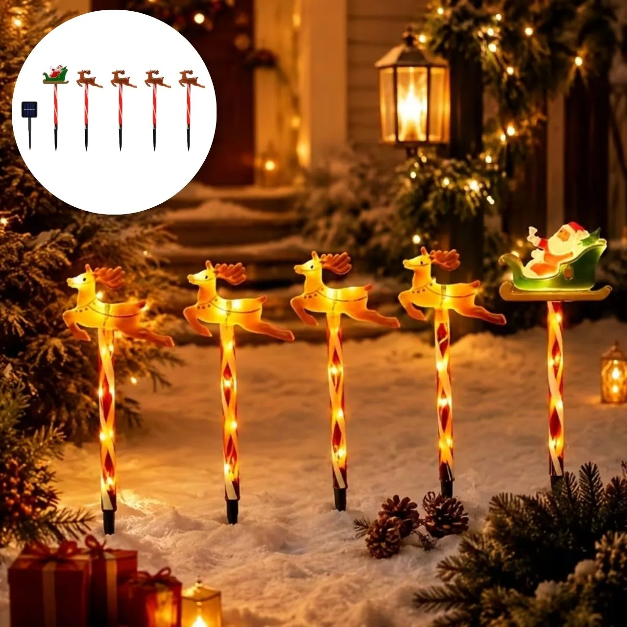 Decorazione natalizia da giardino con Babbo Natale e renne, ReinDeers - Image 3
