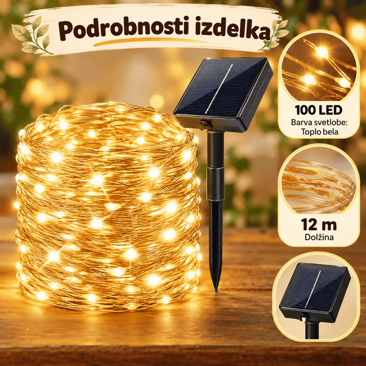 Catena luminosa LED solare (12 m), YardLights - Image 2